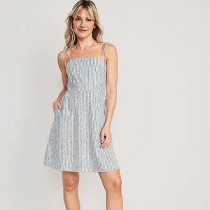 Stripe Fit & Flare Tie Strap Mini Dress